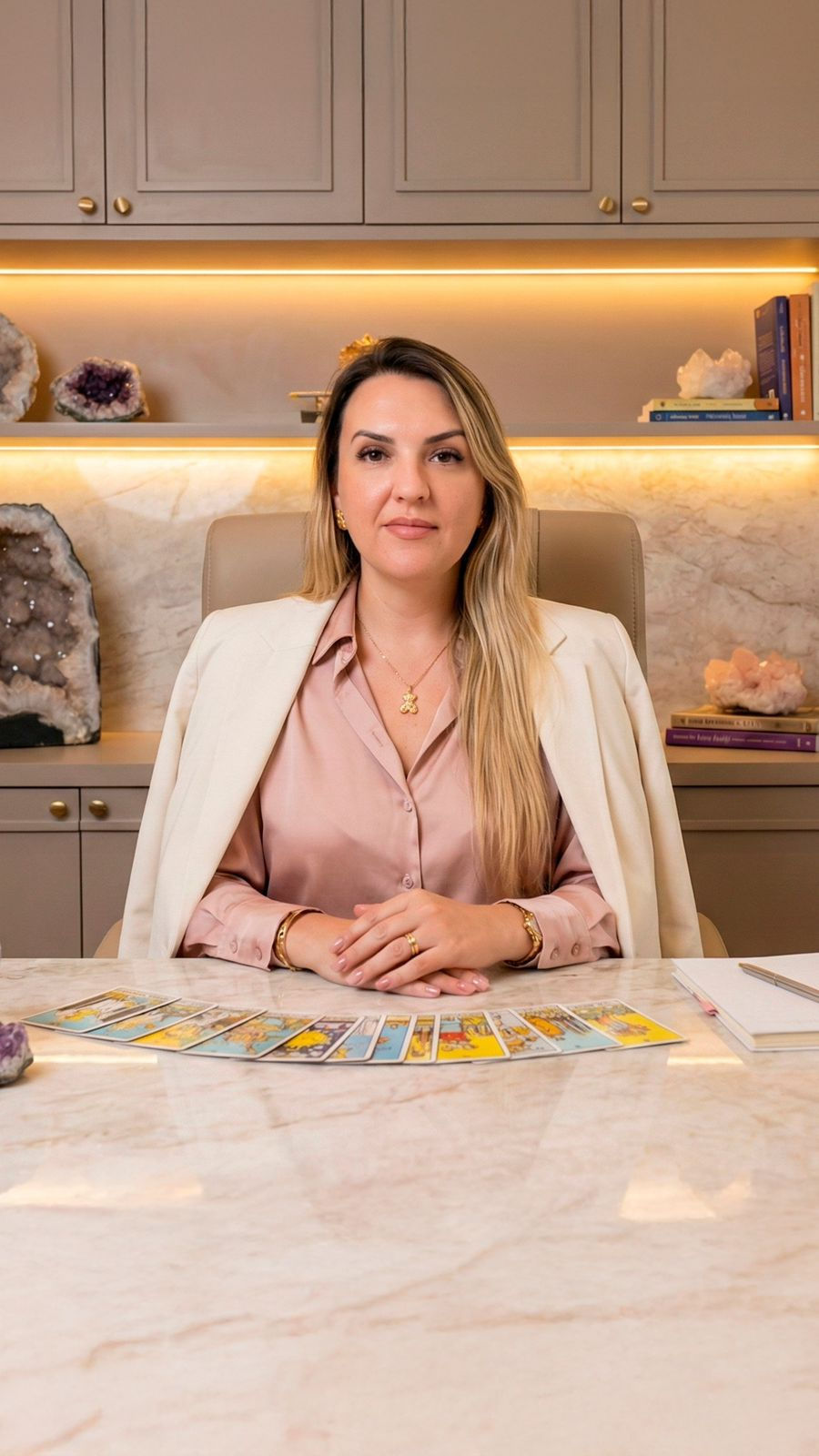 Médium Milena em seu atendimento com cartas de tarot